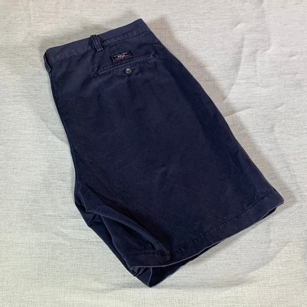 Polo Ralph Lauren Tyler Short Mens 40 Navy Blue Pleated Chino Cotton Shorts‎